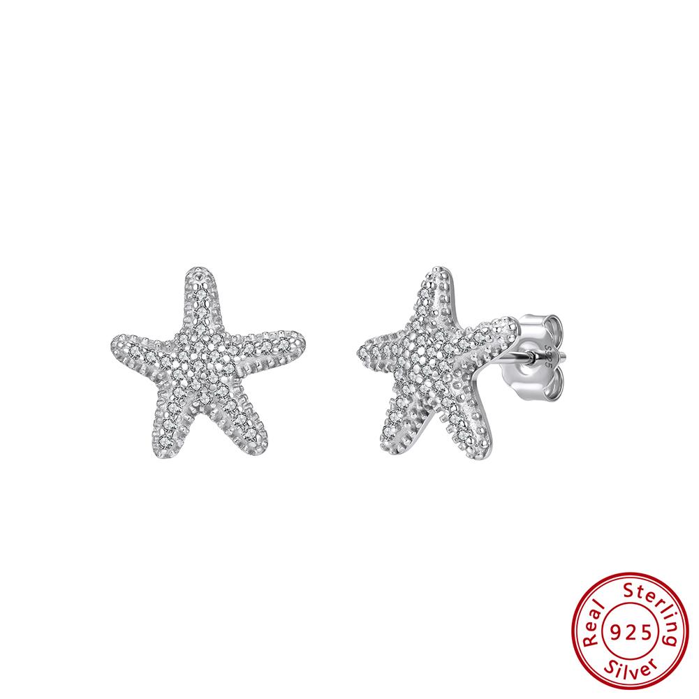 Effie Queen 925 Sterling Silver Fashion Inlaid Zircon Starfish Earrings Cute Star Earrings Stud Ocean Party Jewelry Gift APE154