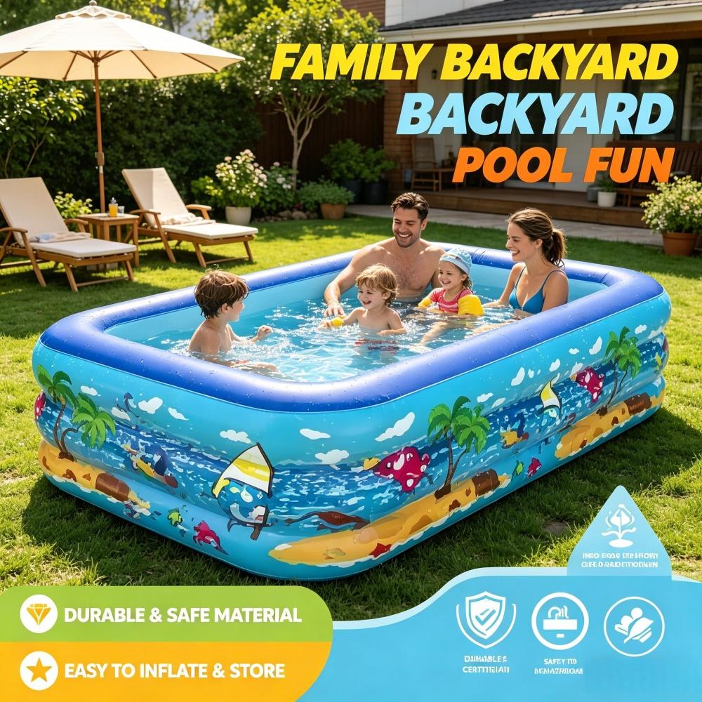 Inflatable Swimming Pool 110/120CM PVC Framed Swimming Pool Cartoon Pattern Thickening Swimming Pool for Summer Outdoor Indoor