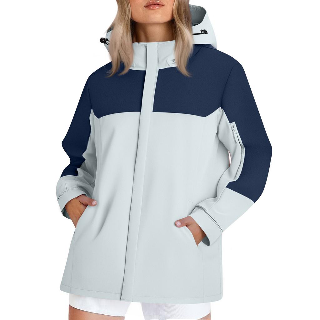 Women's Fashionable Color Blocked Long Sleeved Hooded Outdoor Thin Waterproof Running Sports Jacket, Submachine Jacket