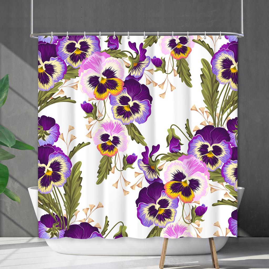 Shower Curtain Waterproof And Mildew-Proof 3D Digital Printing Plant Flower Plant Shower Curtain Bathroom Partition