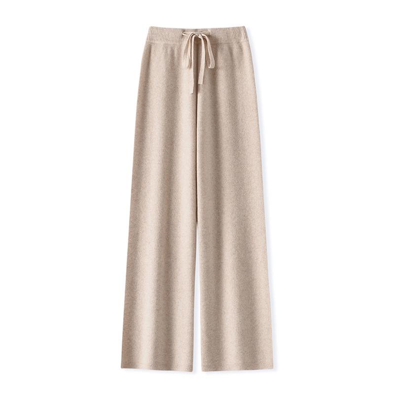 Women's High-Waist Wool Wide-Leg Pants: Autumn/Winter, Thick & Warm, Casual, Long, Knitted, Straight-Leg.