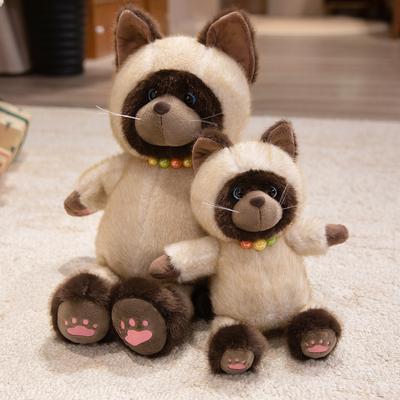 Non-Toxic Siamese Cat Plush Toys Cuddly Fluffy Cartoon Kitten Doll Cozy Huggable Animal Kawaii Room Decor Birthday Xmas Gift