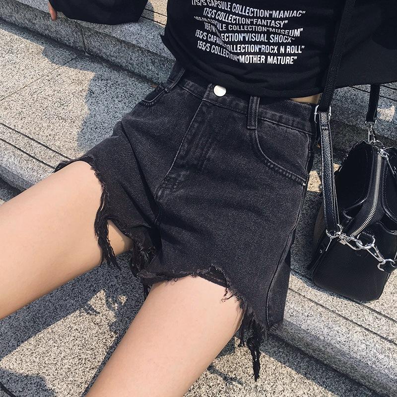 Wowen Classic and Minimalist Fashion Versatile Broken Holes Female Loose High-waisted Summer Wide-leg Thin Raw Edge A Word Denim Shorts Individuality
