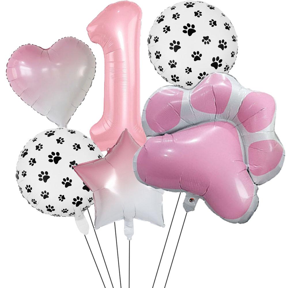 6Pcs Animal Let's Pawty Dog Cat Paw Aluminum Balloon 40 inch Pink Number Birthday Party Decor Balloon Baby Shower
