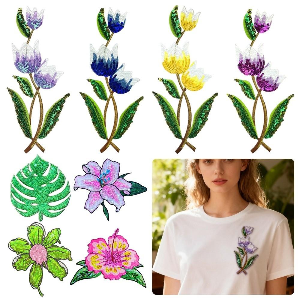 Large Size Flower Patch Shining Sequins Glitter Embroidery Applique Patch Clothing Decoration Patch For Clothes DIY Applique