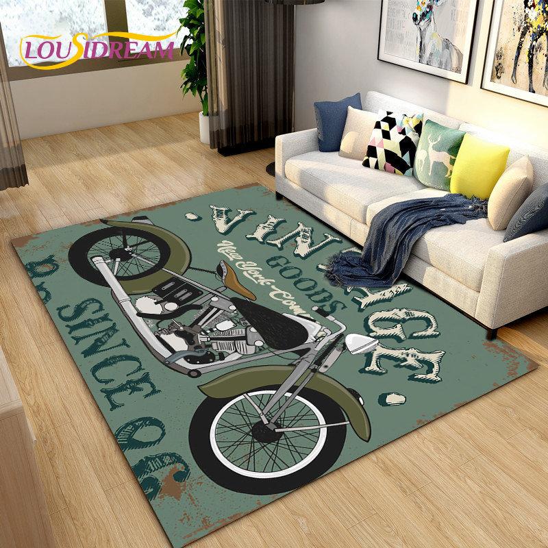 Retro Vintage Motorcycle Area Rug Large,Carpet Rug for Living Room Bedroom Sofa,Kitchen Bathroom Doormat Non-slip Floor Mat Gift