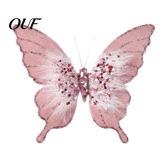 Three Dimensional Butterfly Tree Ornaments Velvet Christmas Ornaments, Artificial Glitter Sequins Xmas Decorative Butterflies for Trees Decoration