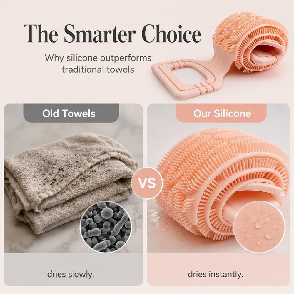 Long Strip Silicone Body Scrubber Double-Sided Exfoliating Bath Towel For Men & Women