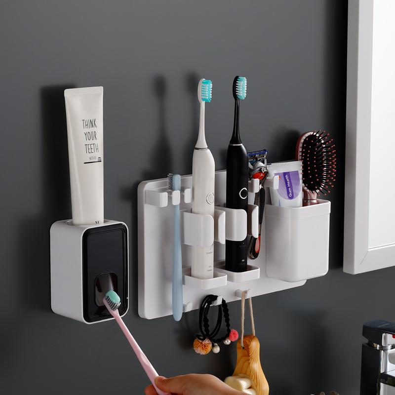 Punch-Free Wall-Mounted Bathroom Toothbrush & Toothpaste Holder Set