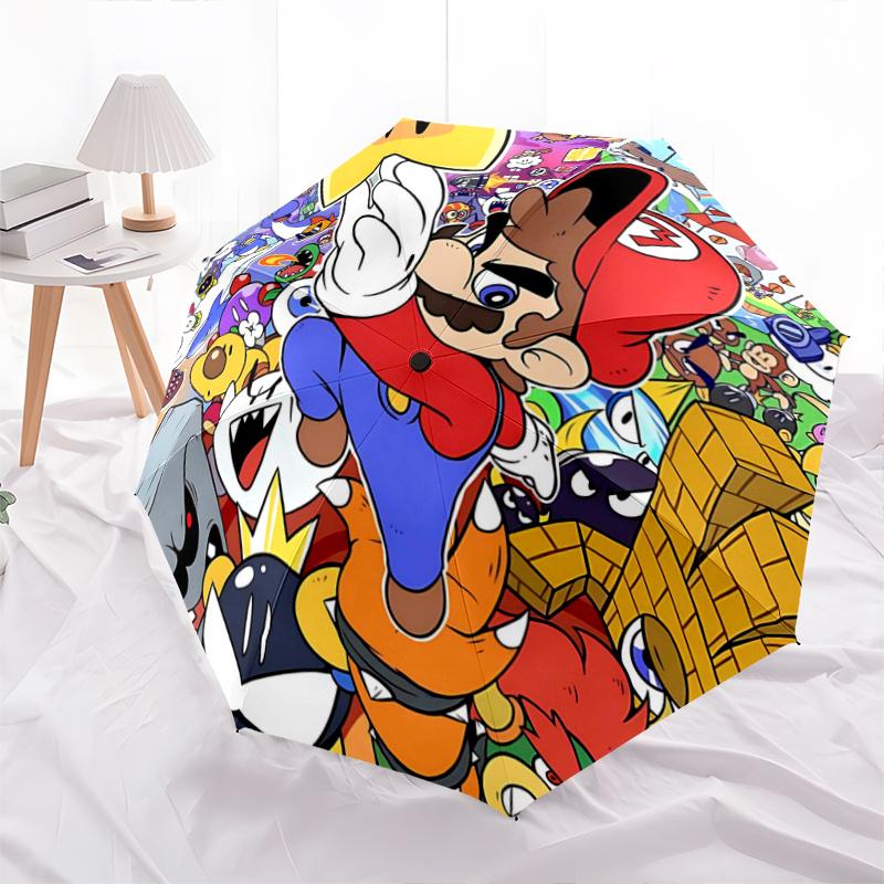 

1pc Colorful Journey Super Mario Adventure Automatic 3-Fold Cartoon Practical Umbrella Design, Cute Cartoon Pattern, Portable Outdoor Umbrella, Perfec