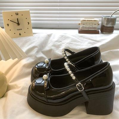 Mode Platform Pumps Dames Elegant Ronde Mary Jane Schoenen Lakleer Enkelgesp Schoenen met Hoge Hakken Vrouwelijk Zoete strik Lolita Schoenen