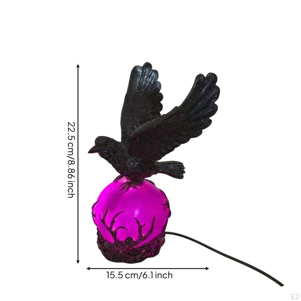 Raven Lamp Black Gothic Light Halloween Bird Sculpture with for Tabletop, Nightstands,