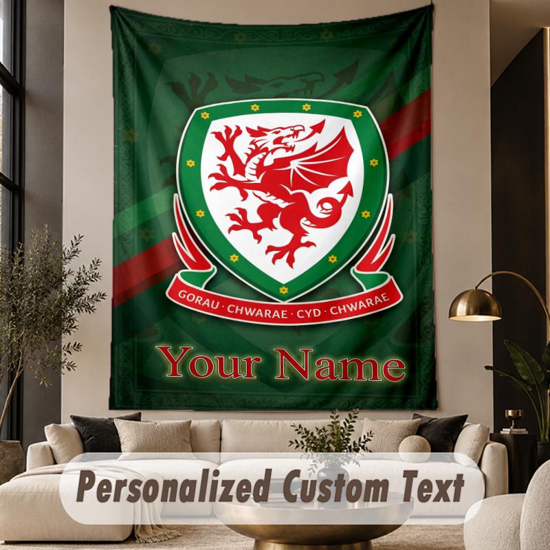 Custom Text Tapestry Wales Rugby Print Wall Tapestry Indoor Living Room Wall Decor