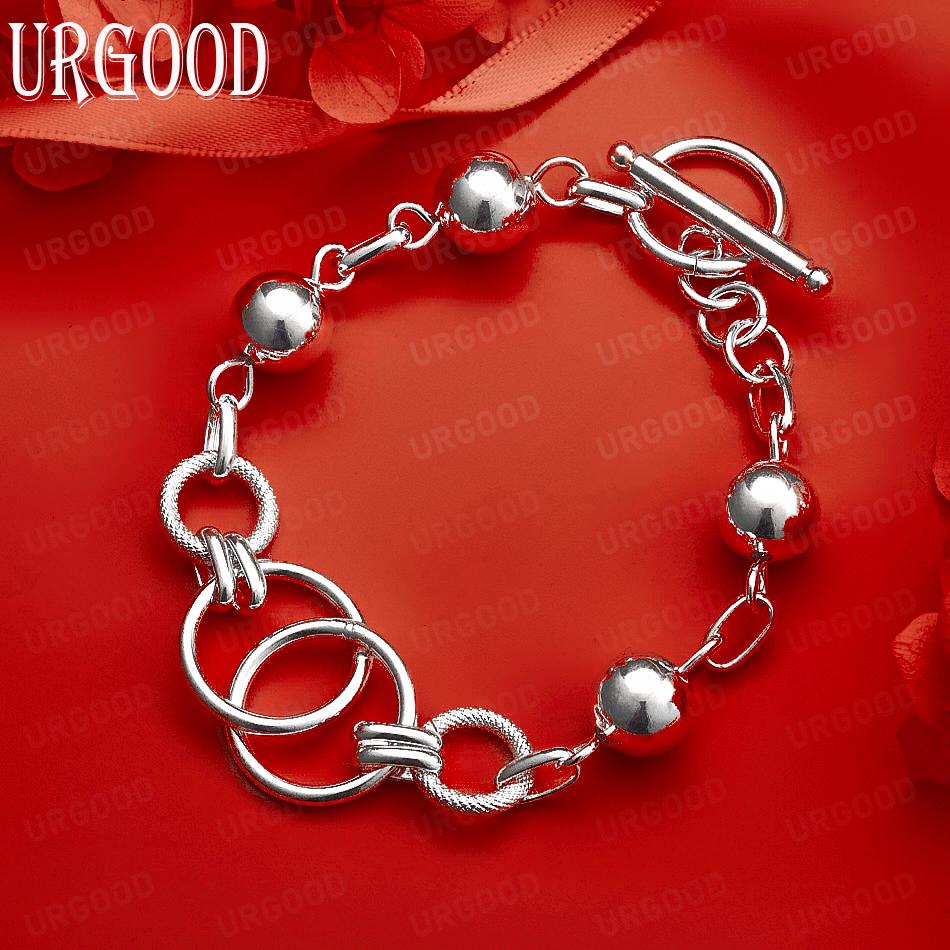 925 Sterling Silver Wedding Jewelry Circle Bead Fashion Bracelet 20CM