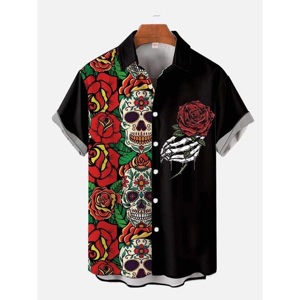 New Hawaiian Shirt for Men Skull 3d Printed Beach Shirt Short Sleeve Button Casual Men's Skull Shirts Oversized Camisa