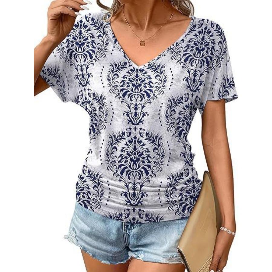 women fashion v neck short sleeve 3d print t shirt summer comfortable sportwear tops