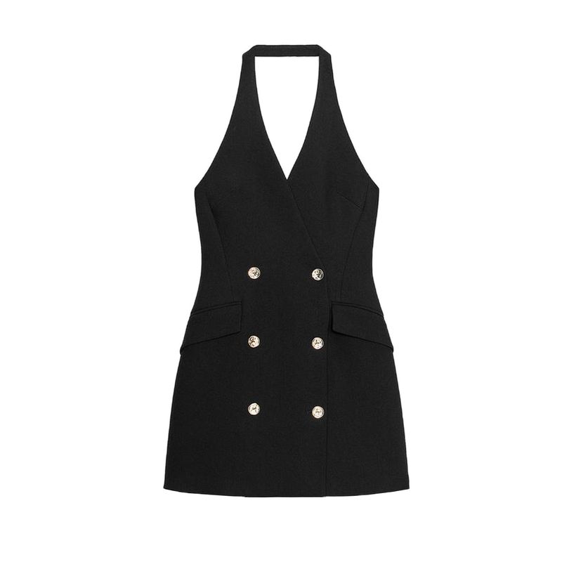 New Fall Women's Clothing Open Back Sexy Double Row Button Hanging Collar Mini Business Suit and Dress 3608536