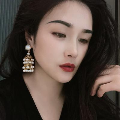 Medieval Vintage Fashion Retro Bell Pearl Tassel Long Earrings Atmospheric Classical Style Earrings Earrings