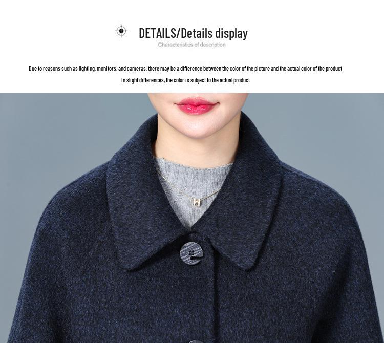 Płaszcz kaszmirowy dwustronny średniej długości mamy - Rozmiar plus, Luźny krój, Wysokiej klasy wełniany płaszcz wierzchni jesienno-zimowy dla kobiet w średnim wieku i starszych.