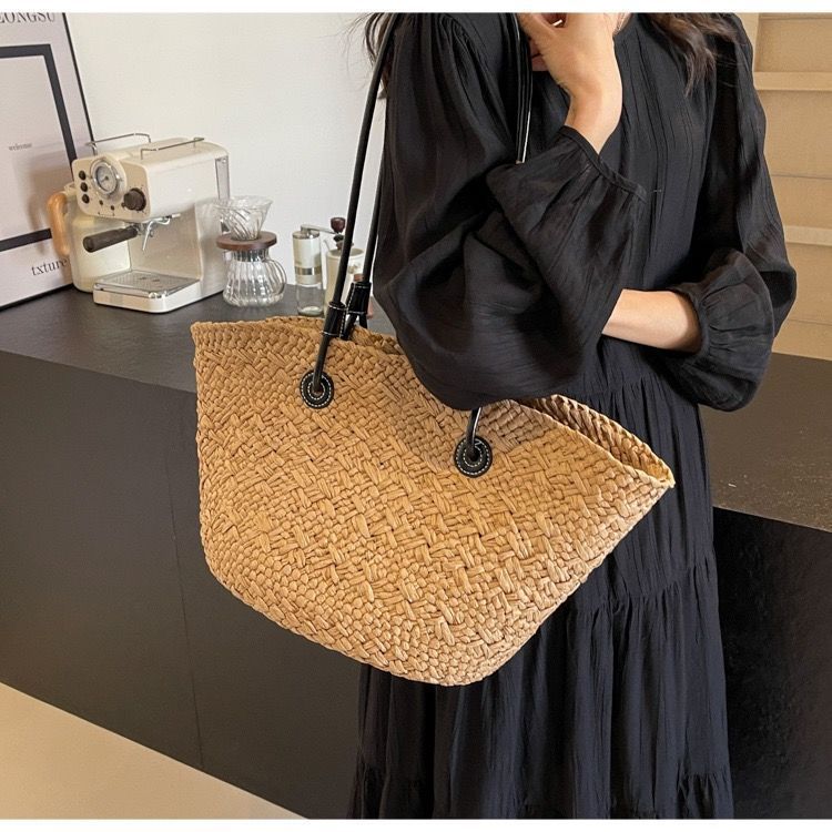 

Большая вместительная сумка-тоут Летняя плетеная сумка через плечо Пляжная сумка из травяной ткани Сумка из ротанга