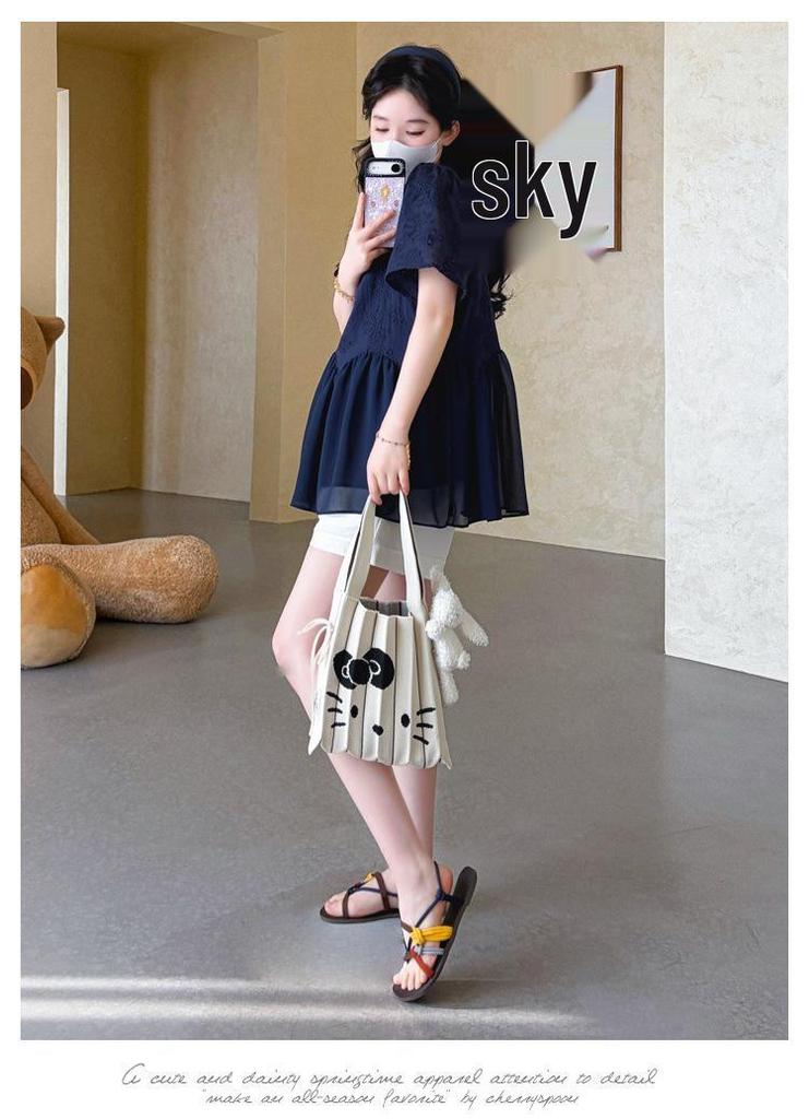 Korean Style Embroidered Patchwork Chiffon Doll Top & Tummy Support Shorts Set (Spring/Summer 2026)