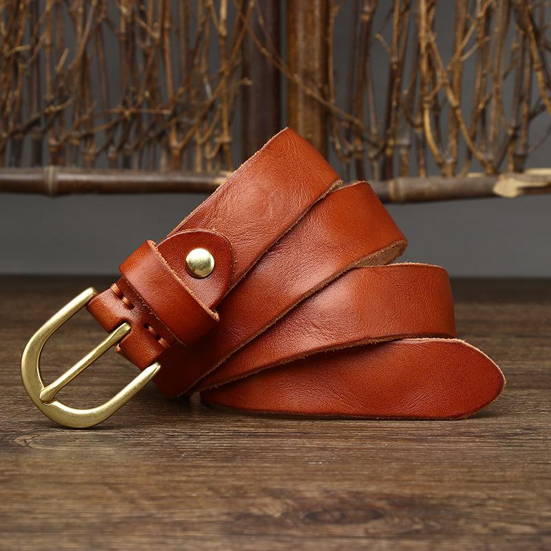 

Женский ремень шириной 2,6 см с медной пряжкой из натуральной коровьей кожи, плиссированный, универсальный, в стиле ретро, для джинсов 120cm