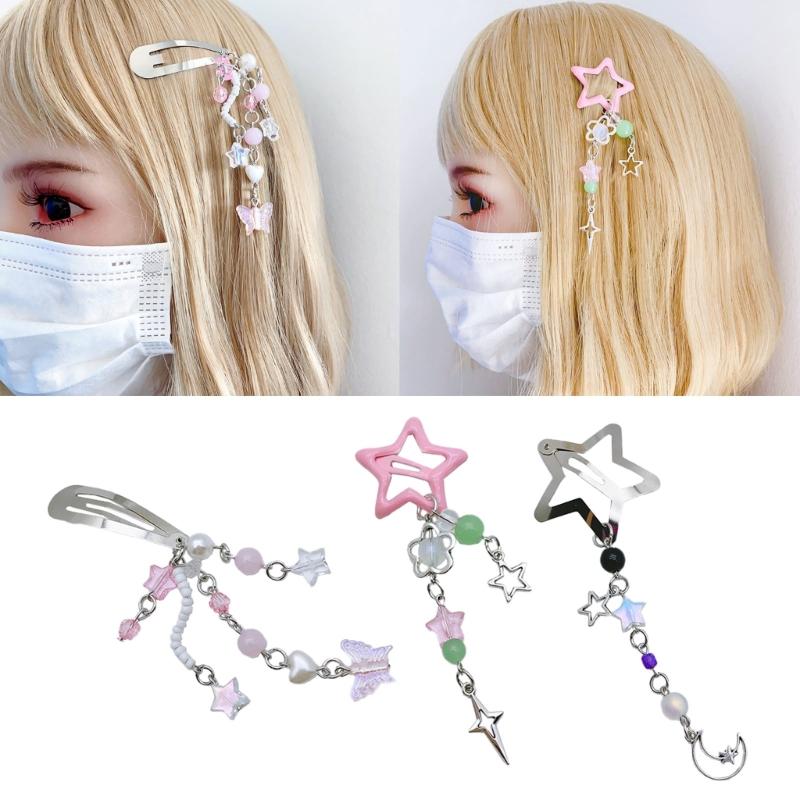 Fashion Hair Clips Y2K Style Star Butterfly Moon Tassels Hairpin Sweet Cool Hair Barrettes Hair Accessories Jewelry