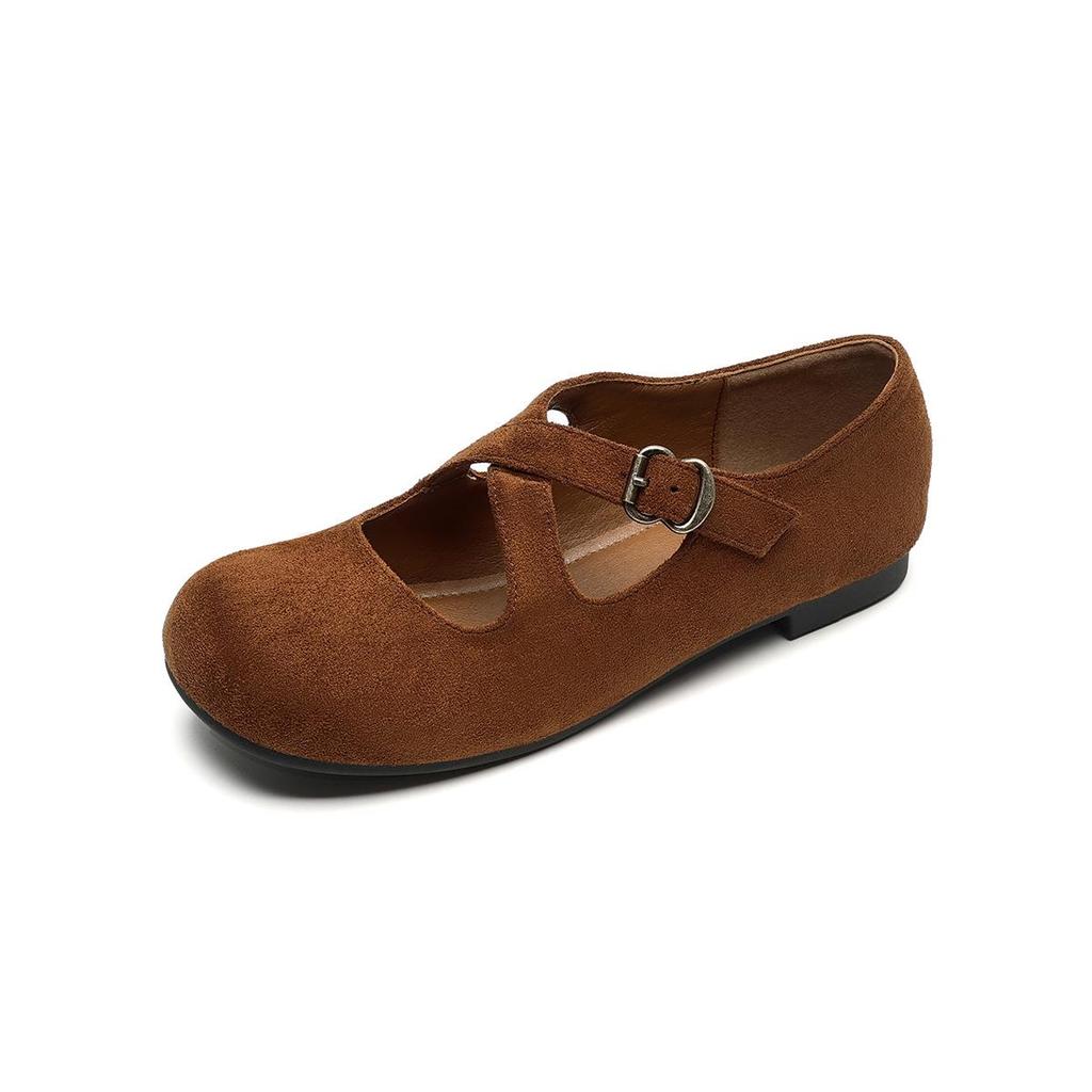 Vintage Round Toe Cross Strap Mary Jane Ballet Flats for Women