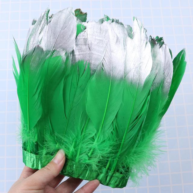 1Meter Dyed Golden Goose Feather Trims for DIY Craft Party Wedding Dress Carnival Ribbon Clothes Decor Plumas Accessories15-20cm