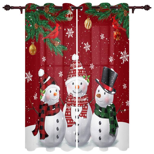 Christmas Tree Snowman Snowflake Window Curtains for Bedroom Luxury Kitchen Curtains Living Room Christmas Curtains