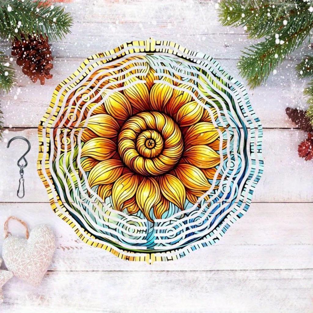 Sunflower Metal Wind Spinner Outdoor Garden Decor 360 Rotating Hook Easy Installation Vibrant Yard Art No Power Needed