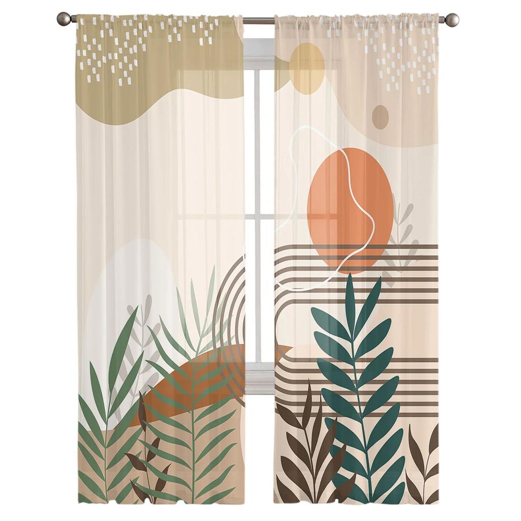 Boho Leaves Plants Tulle Curtains For Living Room Sheer Curtain For Bedroom Kitchen Blinds Voile Curtains