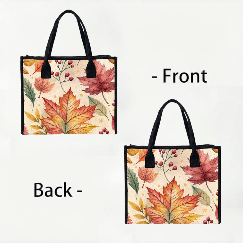 Autumn Maple Leaf Print Tote Bag Large Capacity Casual Handbag for Daily Shopping Work Travel