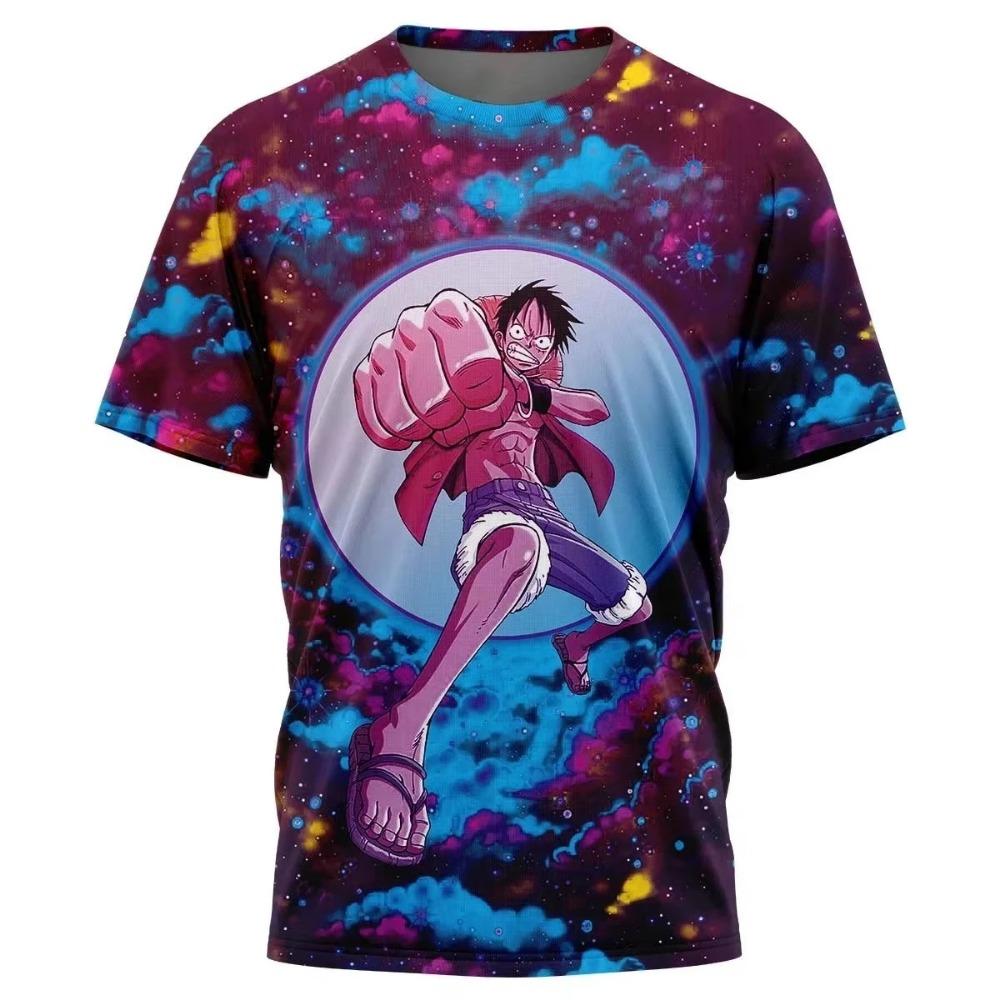 Children's Anime One Piece Luffy 3D Digital Printed Boys' Street Trendy Round Neck Short Sleeved T-shirt