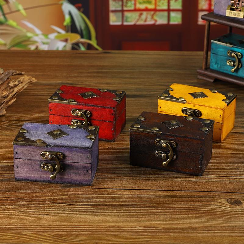 Retro Multi-Color Wooden Jewelry Box: Home Ornament & Escape Room Prop