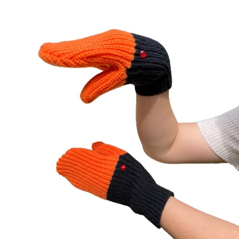 Female Winter Warm Knitted Cartoon Full Finger Gloves Thick Warm Soft Mittens