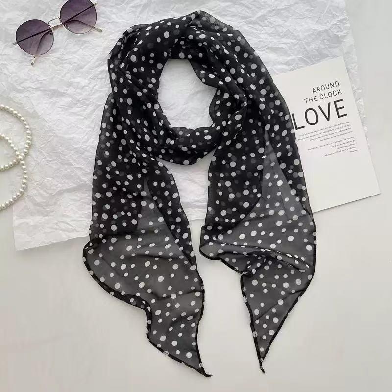 New headband, hair tie, long strip, brown polka dot silk scarf, printed high-end versatile accessories, neck women's scarf
