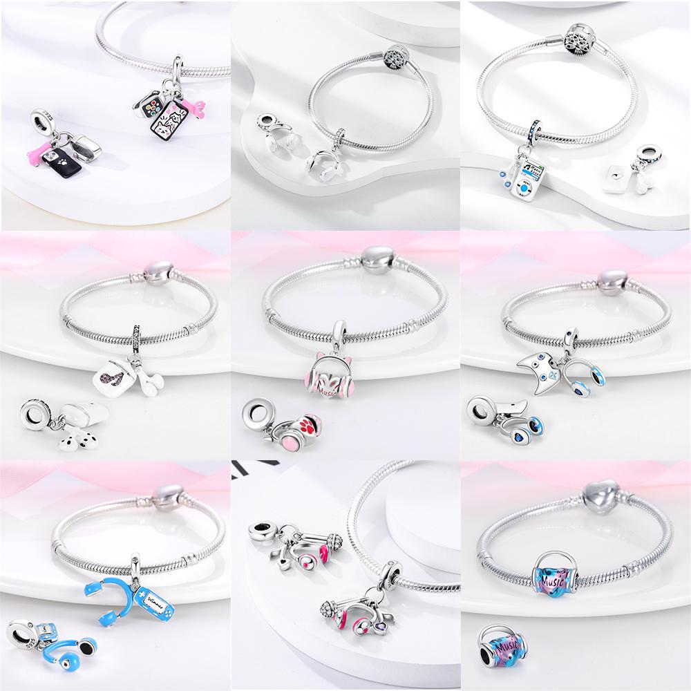 925 Silver Headset Game Machine Motorcycle Pendant Charm Bead Fit Original Bracelet Necklace Diy Female Jewelry Gift