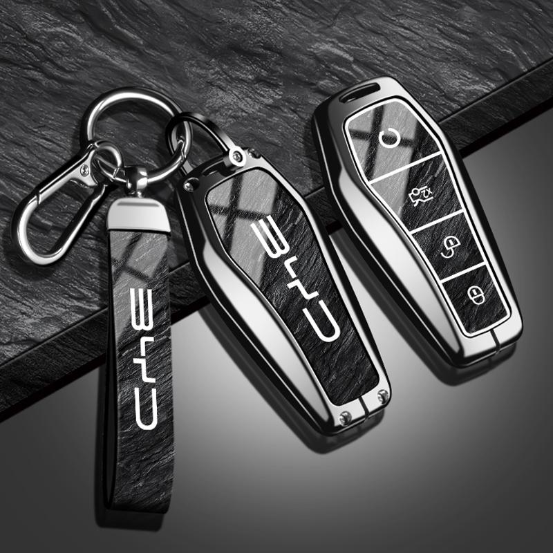 New Fashion Car Key Case Cover for BYD Song Pro Plus Max Dmi EV Seal Dolphin Zinc Alloy Stone Pattern TPU Keychain Accessories