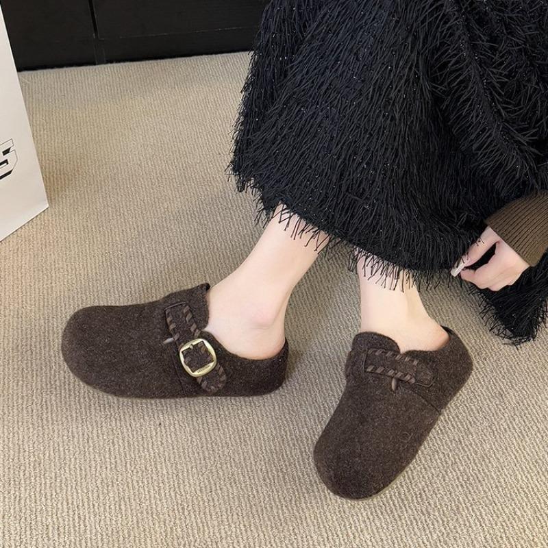 Thick-soled Shoes, One-foot Shoe Cover, Half-slipper, Women's Fleece New Cotton Slippers