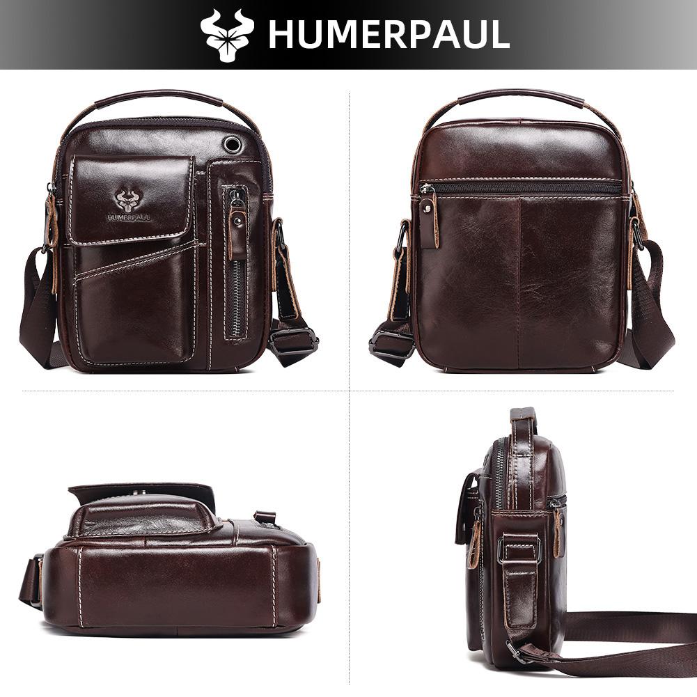 Humerpaul Men Leather Messenger Bag Multifunctional Shoulder Bag Handbag Briefcase Travel Backpack