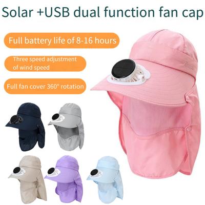 Solar Fan Hat with Neck Flap UV Protection Hat with Cooling Fan USB Rechargeable Breathable Men