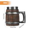Viking Wood Style Beer Mug Simulation Wooden Barrel Beer Cup Double Wall Drinking Mug Metal Insulated Bar Drinking