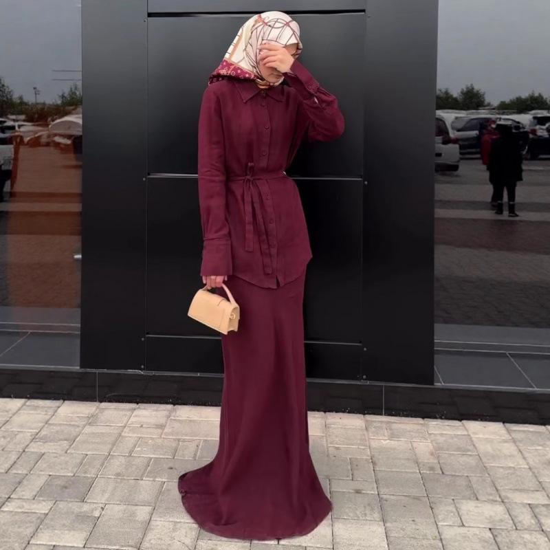 2025 Autumn Elegant Purple Long Sleeve Tie-up Dress