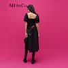 MO&Co. New Chinese Style Square Neck Puff Sleeve Gathered Midi Dress