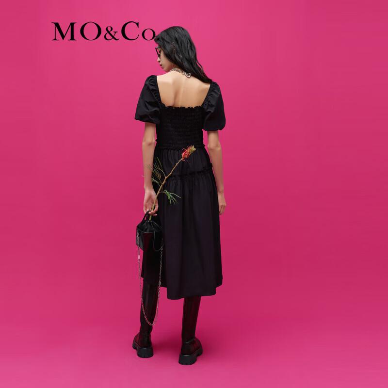 MO&Co. New Chinese Style Square Neck Puff Sleeve Gathered Midi Dress
