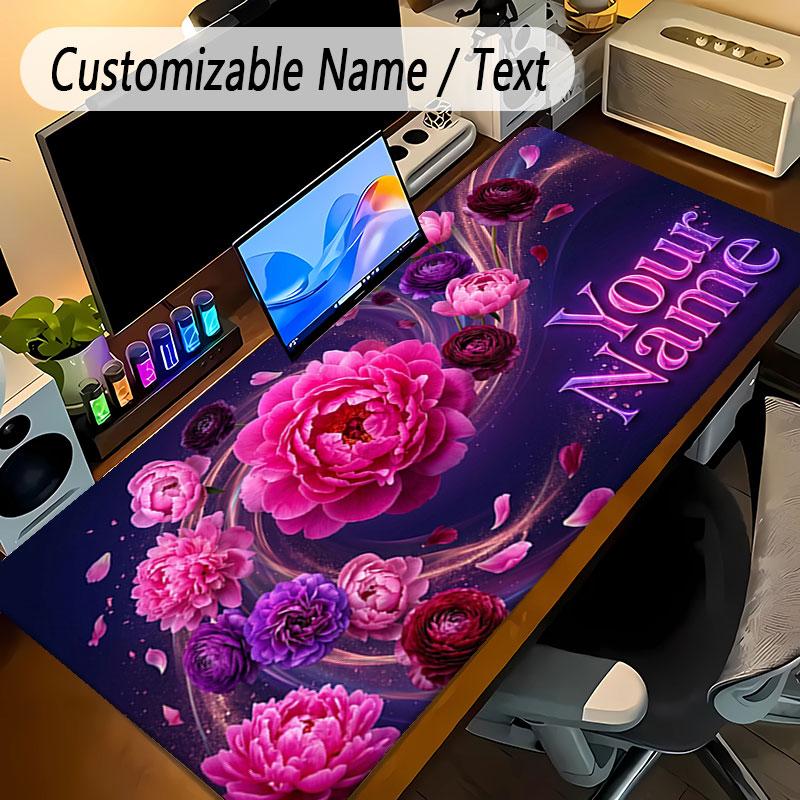 Floral Garden Theme Personalized Mouse Pad Custom Name Text Non Slip Desk Pad For Laptop Office Desktop