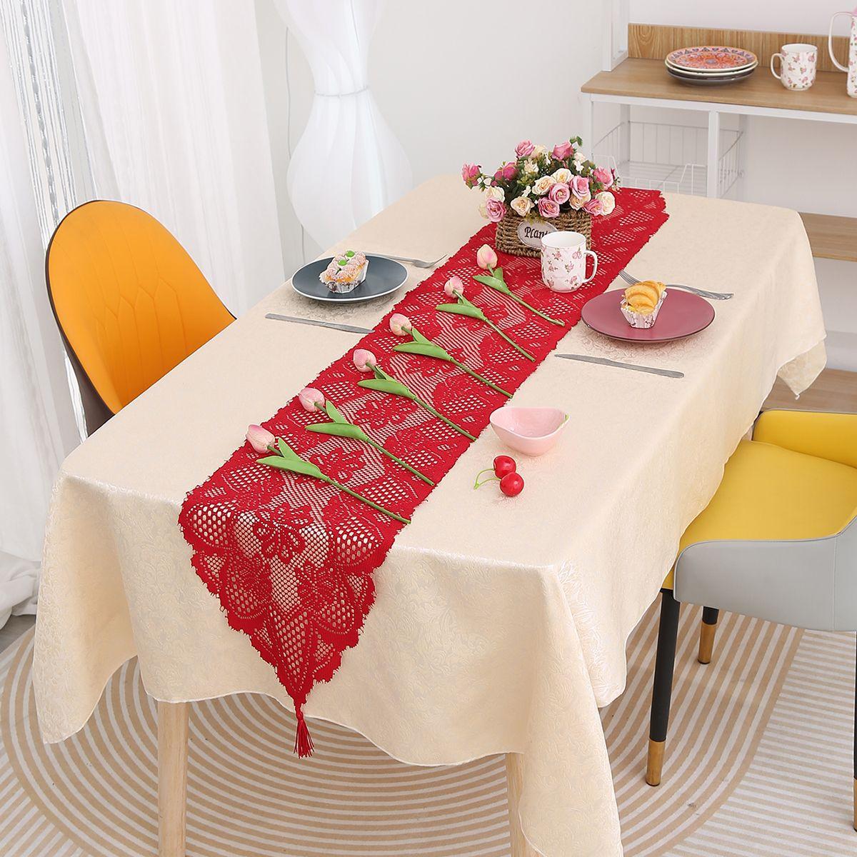 

Рождественский настольный флаг Кружевной трикотажный крючком Салфетка Праздничная вечеринка Украшение стола Кофейный столик Подставка под тарелку Настольный флаг 33*90