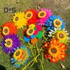 Sunflower Pinwheel 3-Tier Sunflower Garden Wind Spinner Ground Insert Yard Decor Windmill for Patio Lawn Decoration