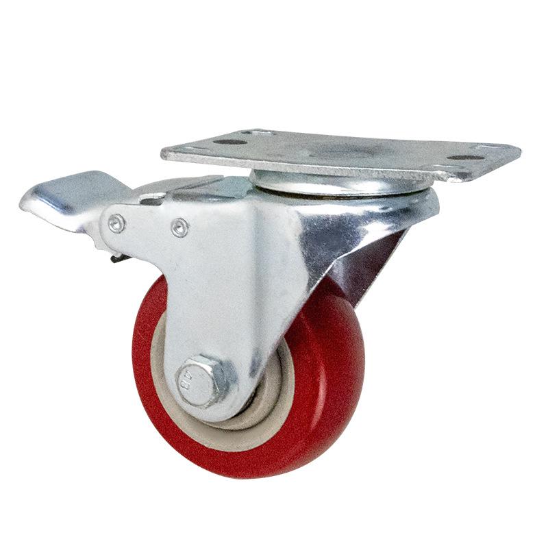 

Silent Universal Jujube Red Casters with Brakes - 3 , 4 , 5 Polyurethane Wheels for Warehouse Tools and Cargo Trolleys 3-inch swivel caster with brake